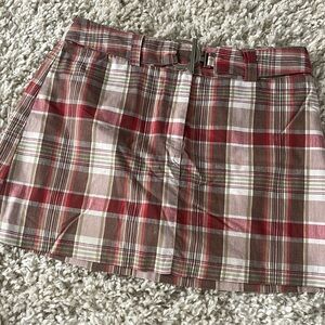 Belted plaid mini skirt